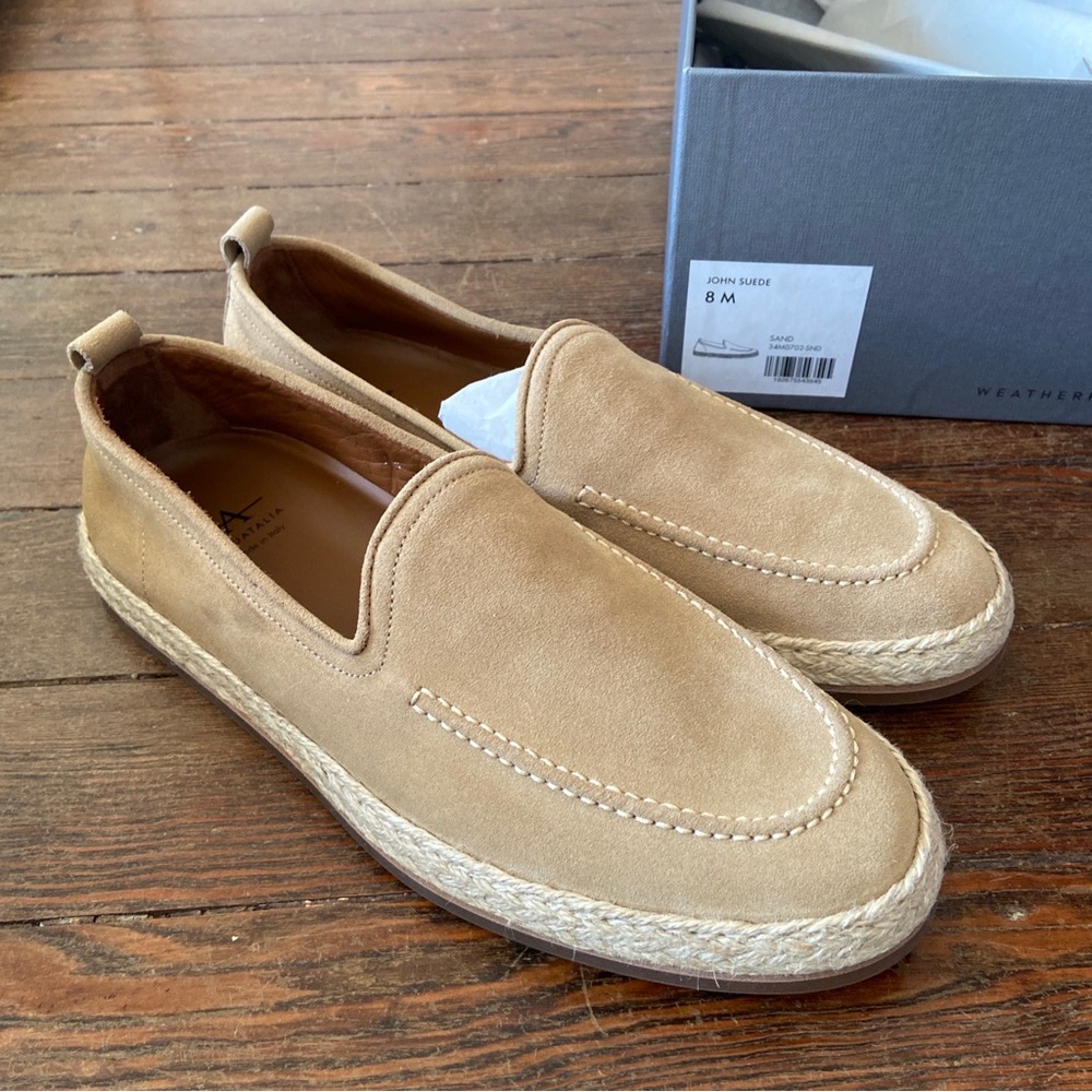 Aquatalia Cream and Tan Suede Slip-On Loafers